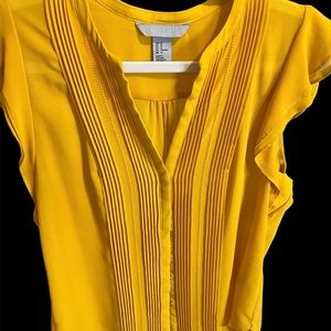 Preloved, H&M, yellow, US12, cap sleeved blouse with pleats.